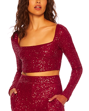 Susana Monaco Sequin Square Neck Crop Top In Berries