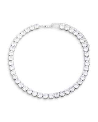 AQUA - Rhinestone Choker Necklace in Rhodium Plated, 15"-18" - Exclusive