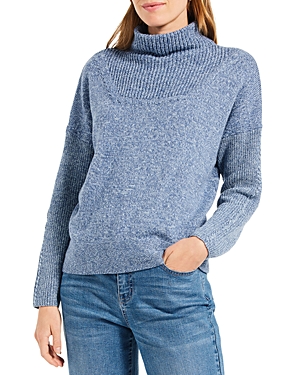 Nic + Zoe Womens Knit Cotton Stretch Pullover Sweater In Blue Mix