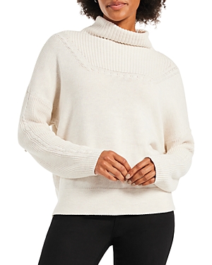 Nic + Zoe Mixed Stitch Funnel Neck Sweater In Cream Mix