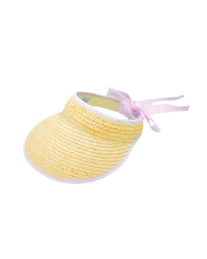 Bits & Bows Women's Sconset Straw Pink Seersucker Bow Visor