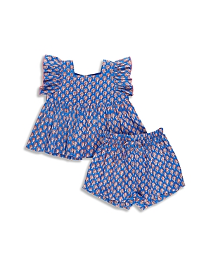 Pink Chicken Girls' Elise Two Piece Shorts Set - Baby In Blue Lisbon Ditsy