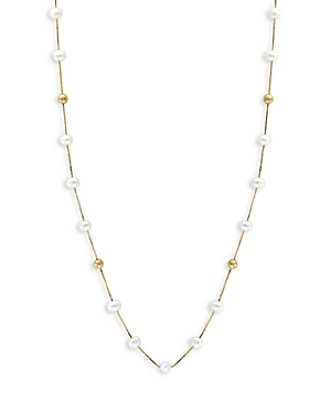 Bloomingdale's Cultured Freshwater Pearl & Polished Bead Station Collar Necklace In 14k Yellow Gold, 18 In White/gold