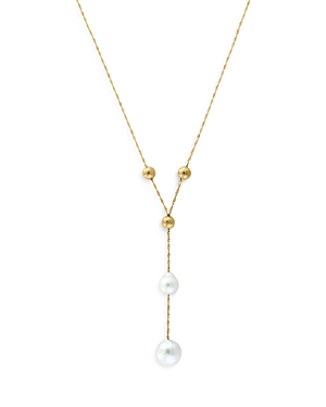 Bloomingdale's Bloomingdales Cultured Freshwater Pearl & Polished Bead Lariat Necklace In 14k Yellow Gold, 18 In White/gold