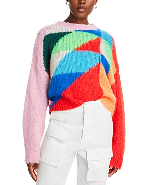 Shop Essentiel Antwerp Geo Color Block Crewneck Sweater In Combo1 Rosso