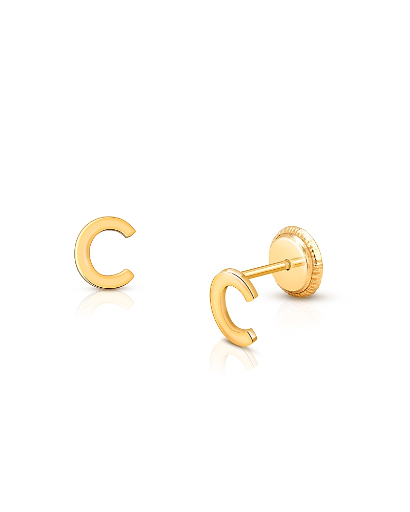 Tiny Blessings Girls' 14k Gold Tiny Initial Studs Screw Back Earrings - Baby, Little Kid, Big Kid In K Gold - C