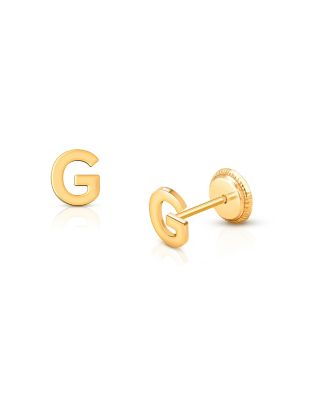 Tiny Blessings Girls&#039; 14K Gold Tiny Initial Studs Screw Back Earrings - Baby, Little Kid, Big Kid