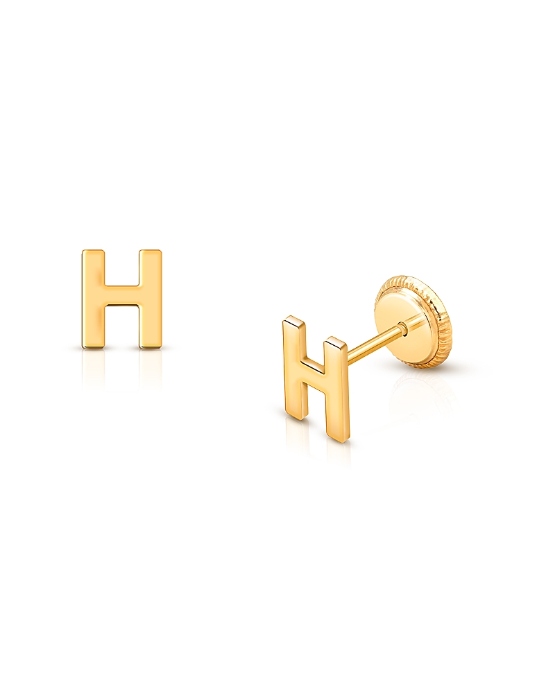 Tiny Blessings Girls' 14k Gold Tiny Initial Studs Screw Back Earrings - Baby, Little Kid, Big Kid In K Gold - H