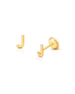 Tiny Blessings Girls&#039; 14K Gold Tiny Initial Studs Screw Back Earrings - Baby, Little Kid, Big Kid