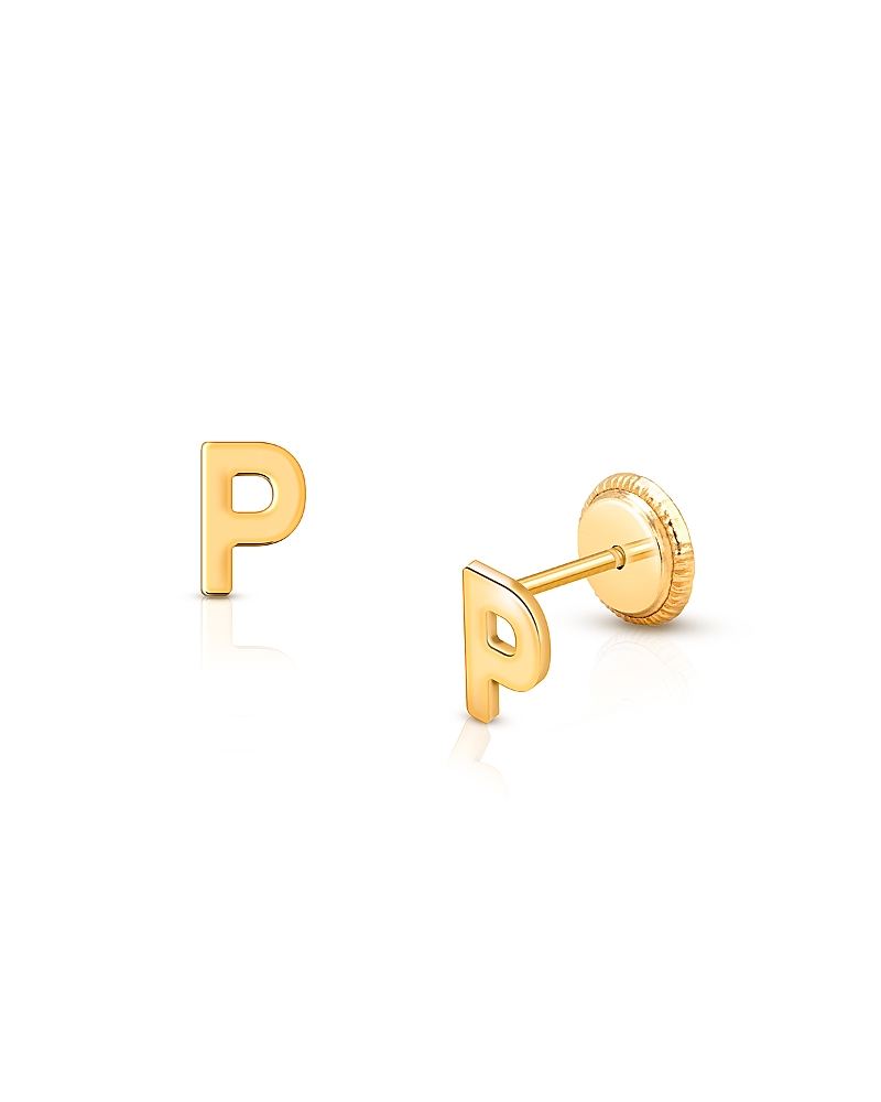 Tiny Blessings Girls' 14k Gold Tiny Initial Studs Screw Back Earrings - Baby, Little Kid, Big Kid In K Gold - P