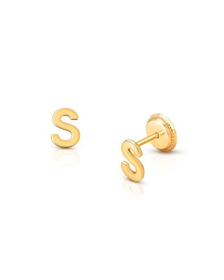 Tiny Blessings Girls&#039; 14K Gold Tiny Initial Studs Screw Back Earrings - Baby, Little Kid, Big Kid