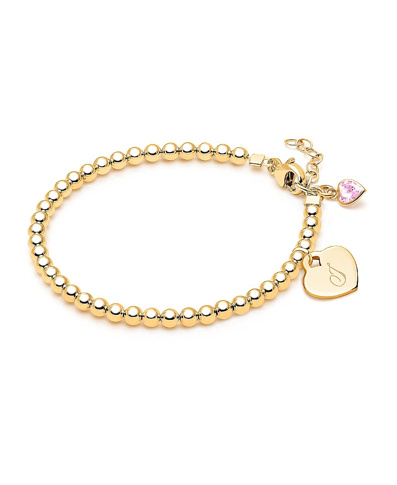 TINY BLESSINGS GIRLS' 14K GOLD 3MM BEADS & DIAMOND INITIAL 5.25" BRACELET - CHILDREN