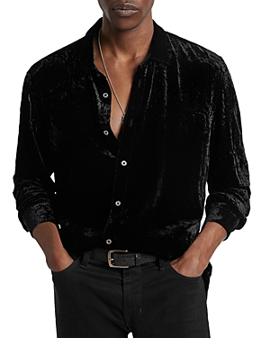 John Varvatos Crinkled Velvet Slim Fit Button Down Shirt In Black