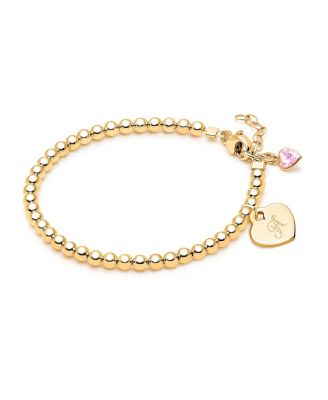 Tiny Blessings - Girls' 14K Gold 3mm Beads Initial 5.25" Bracelet - Baby, Little Kid