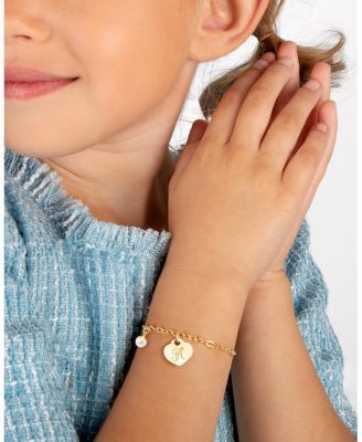  Girls 14K Gold Classic Charm Bracelet & Engraved Initial 6.25" Bracelet - Children