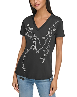Shop Karl Lagerfeld V Neck Quote Tee In Black