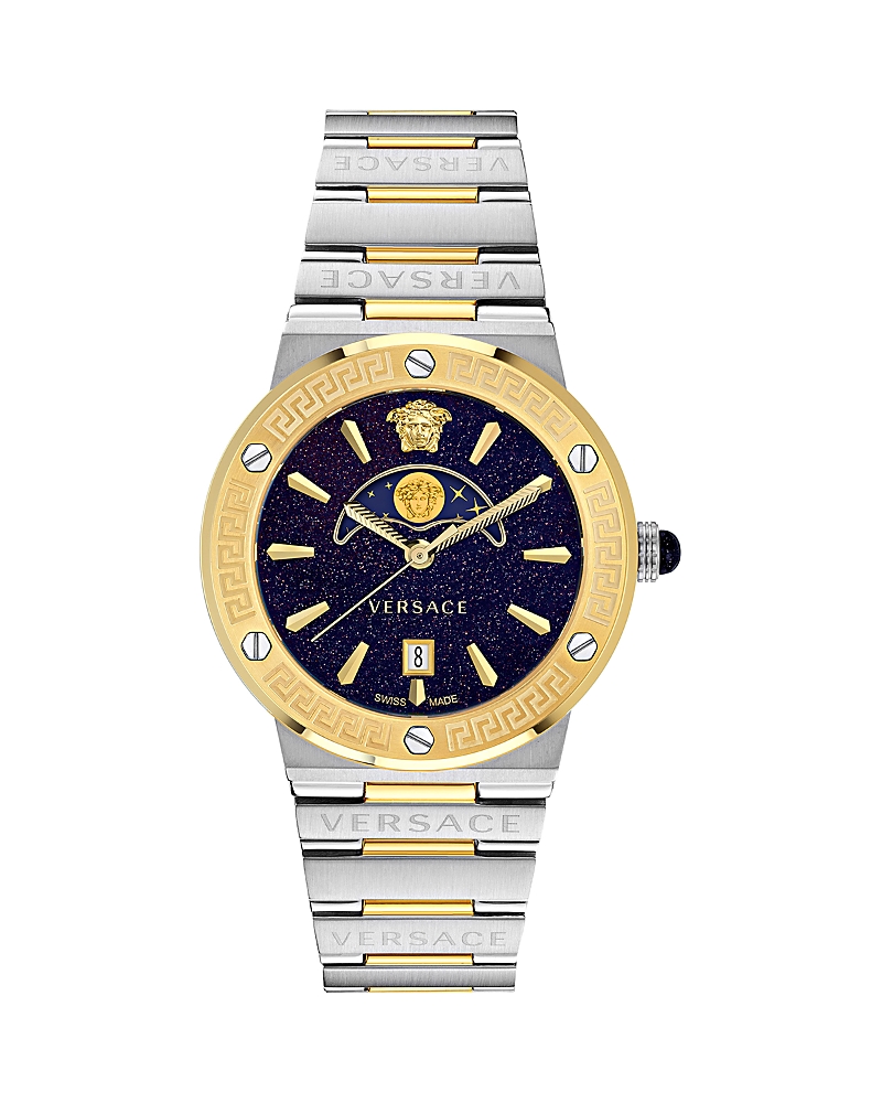 Versace 38mm Greca Two-tone Bracelet Watch In Blue/silver