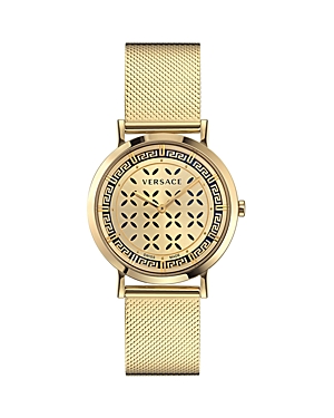 Versace Women's Swiss New Generation Gold Ion Plated Stainless Steel Mesh Bracelet Watch 36mm In Gold
