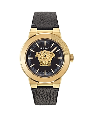 Versace Medusa Infinite Leather Watch In Black