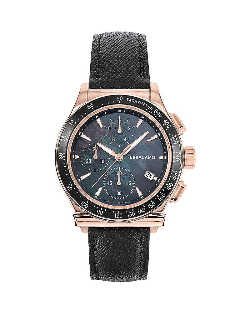 Ferragamo 1927 Chrono Leather Watch In Black