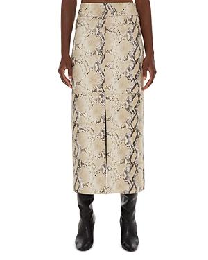 Shop Helmut Lang Python Embossed Leather Midi Skirt In Beige