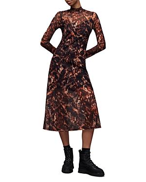 Shop Allsaints Hanna Spark Turtleneck Midi Dress In Brown
