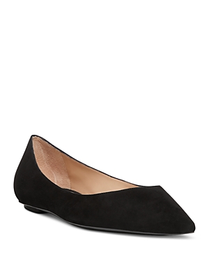 Stuart Weitzman Emilia Suede Point-toe Ballerina Flats In Black