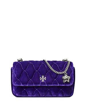 Tory Burch Kira Velvet Mini Flap Bag In Deep Charoite/silver