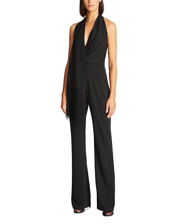 Sleeveless V Neck Jumpsuit with Fringe Shoulder Detail