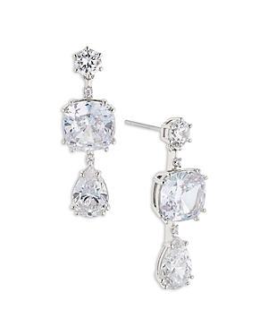 Nadri Triple Drop Earrings in Rhodium Plated