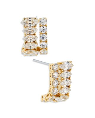 Nadri Mixed Stone J Hoop Earrings in 18K Gold Plated or Rhodium Plated