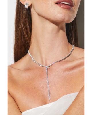 Tennis Y Necklace in 18K Gold Plated or Rhodium Plated, 15"