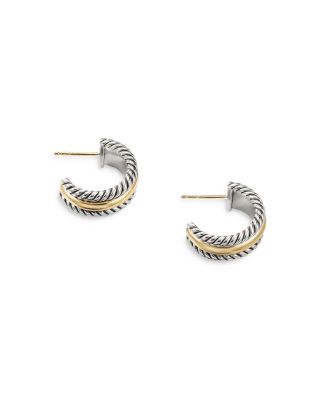 Cable Collectibles Huggie Hoop Earrings in Sterling Silver with 14K Yellow Gold