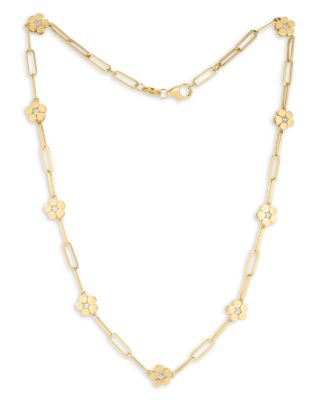 Roberto Coin - 18K Yellow Gold Daisy Diamond Station Paperclip Chain Necklace, 16" - Exclusive