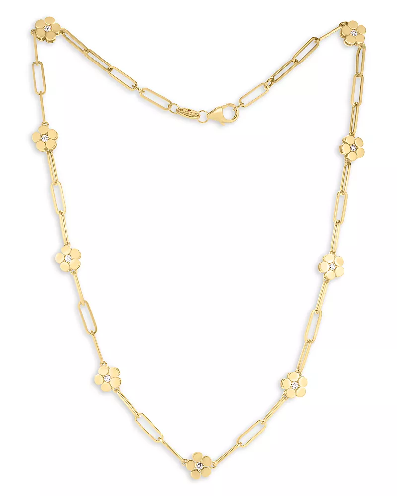 Roberto Coin 18K Yellow Gold Daisy Diamond Station Paperclip Chain Necklace, 16 - Exclusive