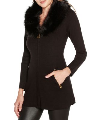 Faux Fur Trim Zip Cardigan