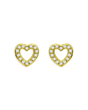 Aqua Pave Open Heart Stud Earrings in 18K Gold Over Sterling Silver - 100% Exclusive