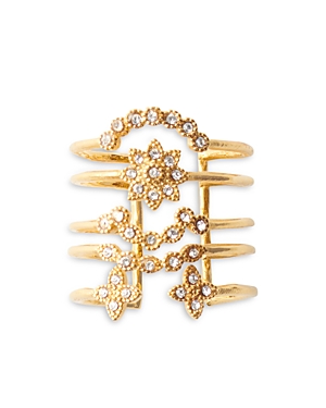 Shop Maje Crystal Multirow Cuff Statement Ring In Gold