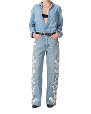 Citizens of Humanity Ayla Embroidered Wide Leg Jeans in Skylights