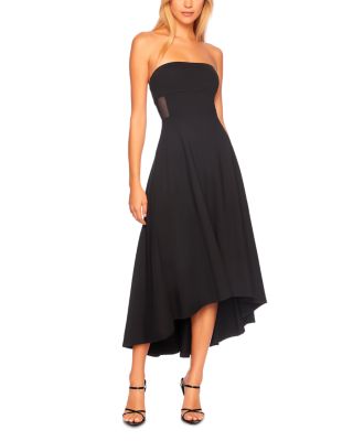 Mesh Trim High Low Strapless Dress