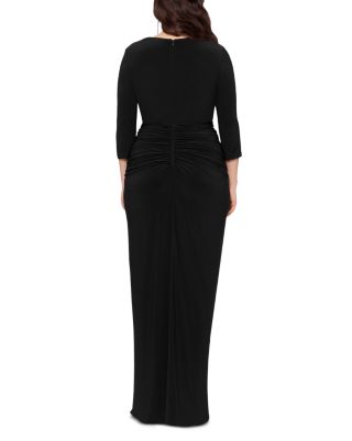 Betsy & Adam V Neck Ruched Ruffled Gown | Bloomingdale's Women Plus Size  Clothing