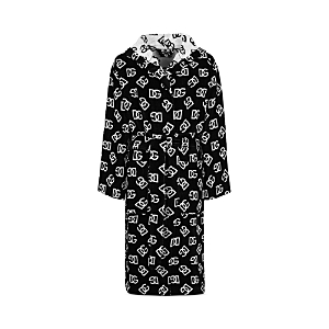 Dolce & Gabbana Casa All-over Dg Logo Hooded Bathrobe In Black/white