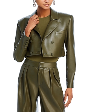 Shop Alice And Olivia Anthony Cropped Double Breasted Jacket In Olive