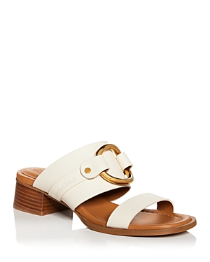 See By Chloé Hana Leather Ring Slide Sandals In Natural