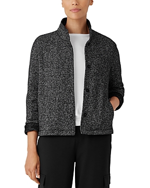Shop Eileen Fisher Stand Collar Jacket In Black/white