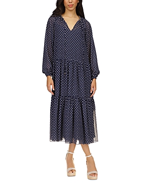 Michael Kors Graphic Dot Tiered Midi Dress In Midnight Blue
