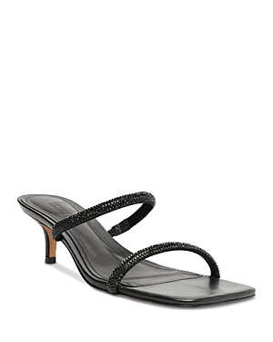 Shop Schutz Women's Taliah Square Toe Crystal Strap Mid Heel Sandals In Black