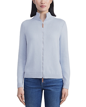 Lafayette 148 Petite Cotton-silk Tape Knit Bomber In Wild Bluet
