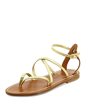 Shop Kjacques K.jacques Women's Epicure Strappy Leather Thong Flat Sandals In Gold