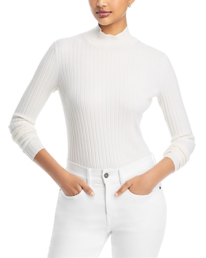 Shop Lafayette 148 Ribbed Stand Collar Sweater In Cloud
